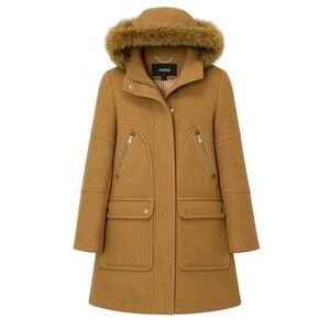 J. Crew Tan Pea Coat with Faux Fur Hood